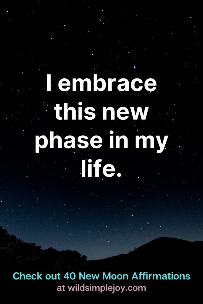 I embrace this new phase in my life. Check out 40 New Moon Affirmations at Wild Simple Joy