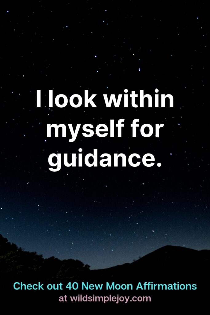 I look within myself for guidance. Check out 40 New Moon Affirmations at Wild Simple Joy