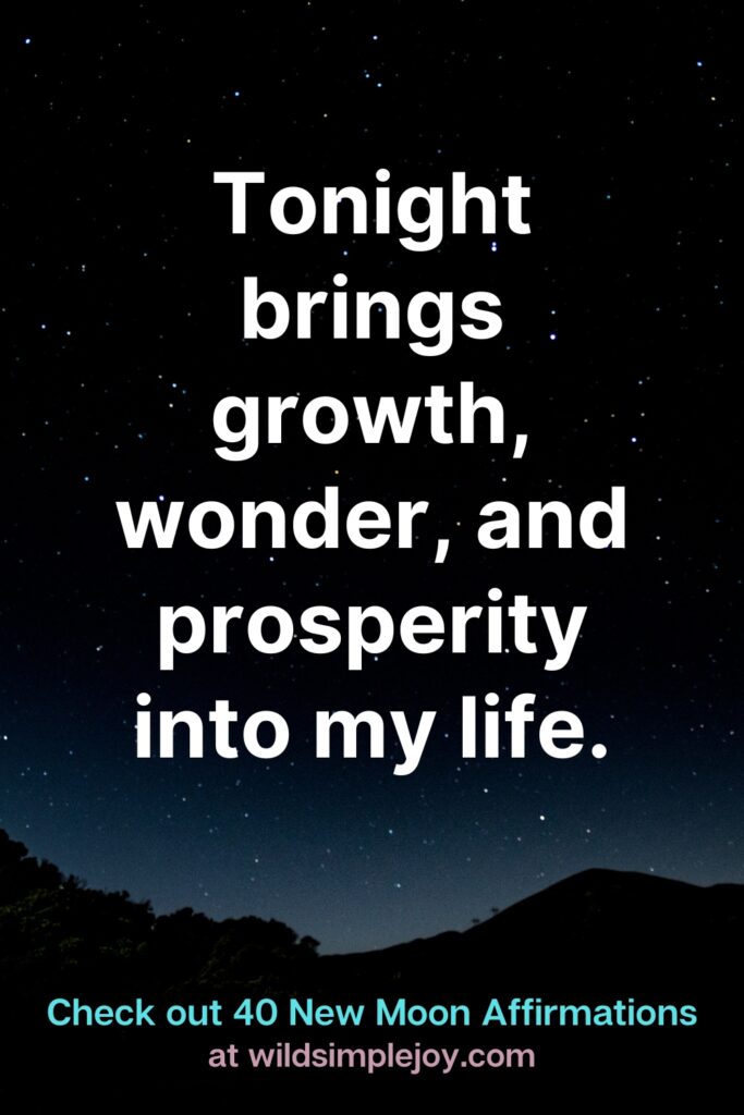 Tonight brings growth, wonder, and prosperity into my life. Check out 40 New Moon Affirmations at Wild Simple Joy
