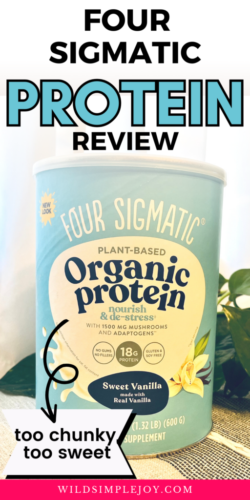 Four Sigmatic Protein Powder with Adaptogens and Mushrooms Review, Vertical pinterest image, wildsimplejoy.com