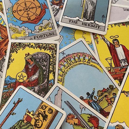 Pile of Rider-Waite or Smith-Waite tarot cards