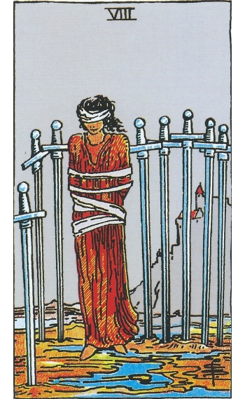 The Eight of Swords illustration by Pamela Colman Smith